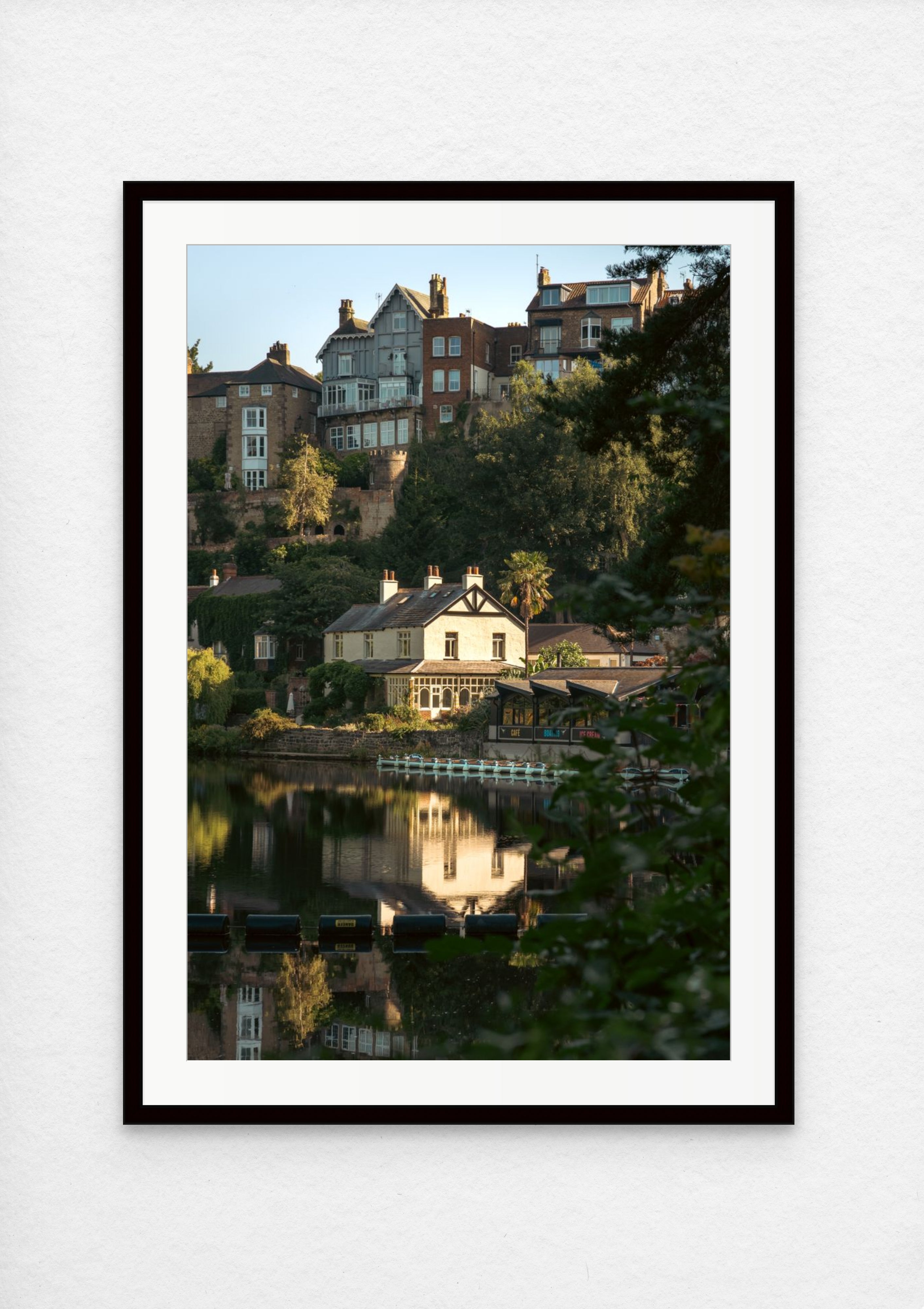 Morning on the Nidd fine art print framed in black - Knaresborough river photography